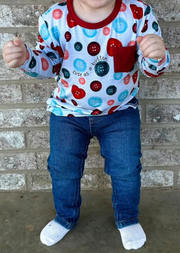 Cute as a button long sleeve pocket tee
