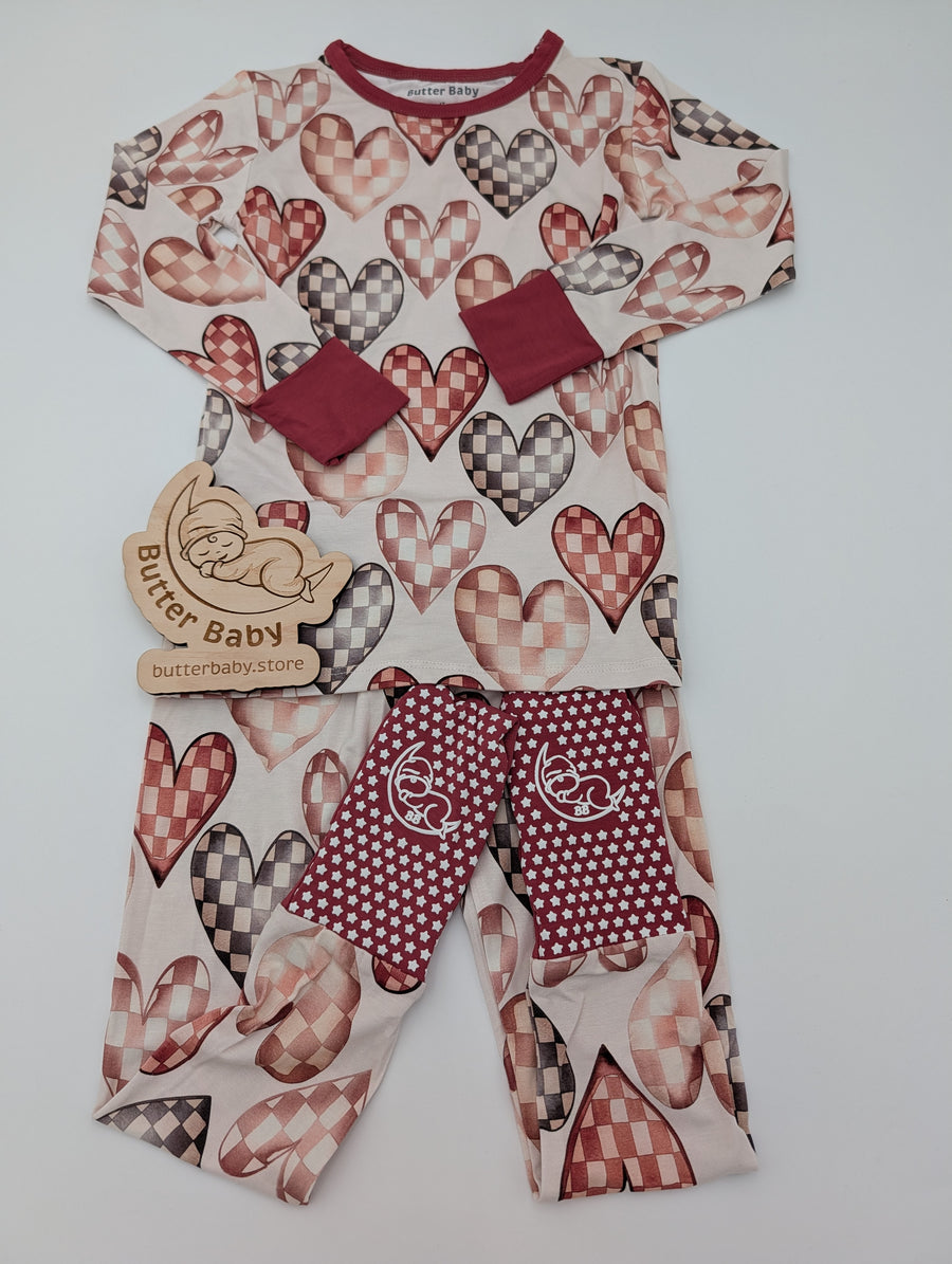 Heart in Check long sleeves with pants 2pc Set
