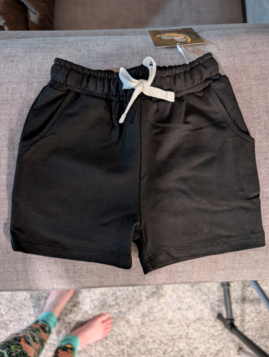 Solid Black Terry Shorts