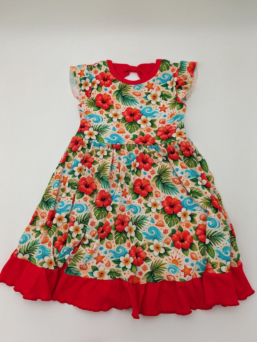 Polynesian Petals ribbed twirl dress