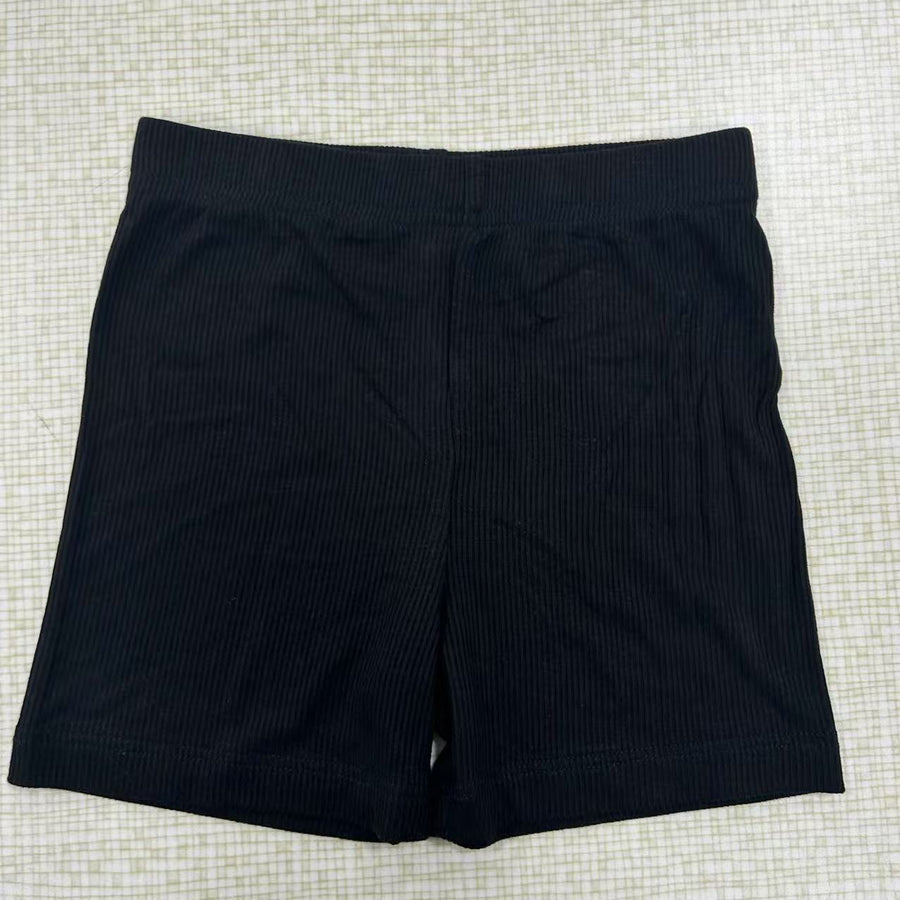 Solid Black Ribbed Biker Shorts